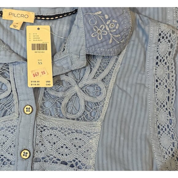 NWT Size XS- Anthropologie 100% Cotton Lace Swing Blouse Blue (NWT USD 108) - Picture 11 of 15